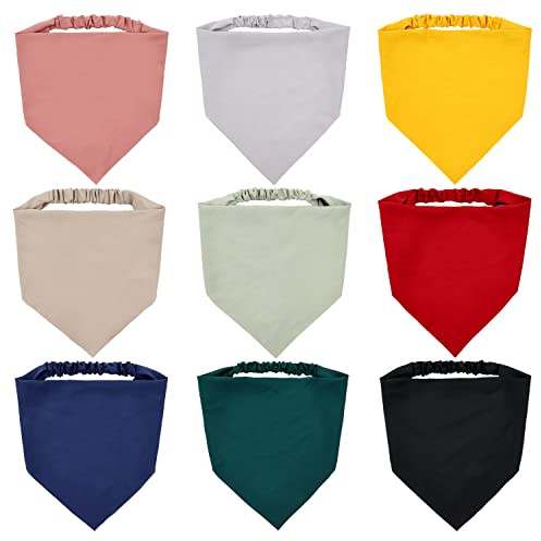 Lawie 9 Pack Solid Blank Colorful Cloth Fabric Hair Bandana Headbands Triangle Chiffon Silk Plain Head Scarf Elastic Coverings Kerchief Neckerchief Head Wrap Neck Scarves Hair Bands for Women Girls