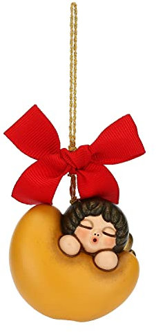 THUN - Addobbi Natalizi, Angelo su Luna in Ceramica Decorata a Mano, Versione Piccolo - Idea Regalo Natale 2022-5.2x4x4.8 cm h