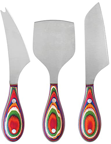 Totally Bamboo Baltique Marrakesh Collection 3-Piece Cheese Knife Set, Stainless Steel Cheese Knives with Colorful Wooden Handles for Charcuterie Boards