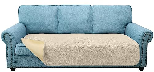 Granbest Super Weiche Dicke Sofa Sitzkissen Bezüge rutschfeste Sitzbezüge für 3-Sitzer Sofa Große Couch Kissenbezug für Haustiere (3-Sitzer, Beige)