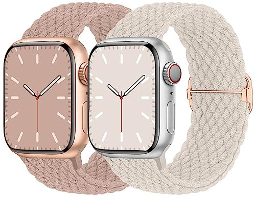 Nimblistic Geflochtenes Armband Kompatibel mit Apple Watch 38mm 40mm 41mm 42mm 44mm 45mm 46mm 49mm, Elastisches Nylon Armband für Apple Watch 10/9/8/7/6/SE/5/4/3/2/1/Ultra 2/SE, 2 Stück