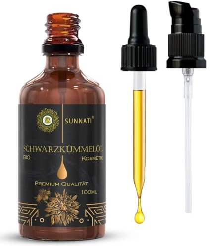 Sunnati® Bio Svart kumminolja 100 ml – kallpressad, ren, vegansk – hälsosam hårväxt, intensivvård med ekologisk svart seed oil