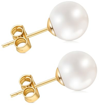 HAINBAG 8mm Pearl Earrings for Women, Handpicked Freshwater Pearl Stud Earrings Hypoallergenic Silver Post Earrings Studs