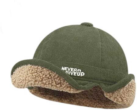 Rayson Gorra Docker Hombre Invierno con Orejeras Cortas Cálido Unisex Borde Enrollado Sombreros con Forro de Cachemira(Verde,Talla única)