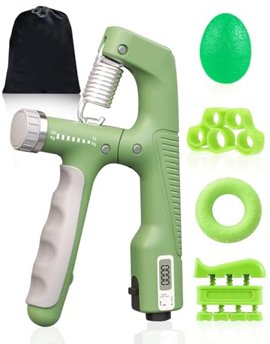 Aucaer Hand Grip Musculation Kit Vert - Entraîneur Intelligent avec Compteur, Renforcement de Main et Avant-Bras, Pince de Musculation de 5 Réglages (10-100kg), Exerciseur de Doigts avec Poignée