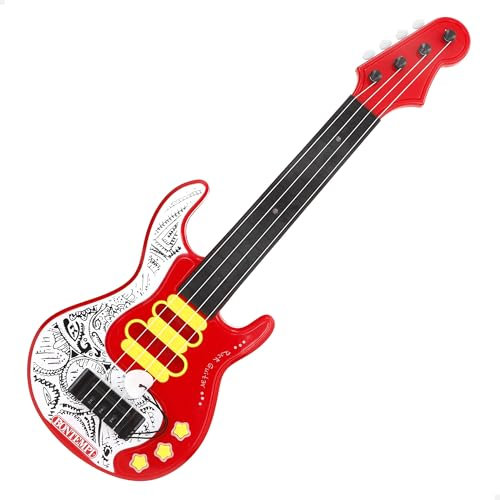 COLORBABY Bontempi 47904 Guitare électrique pour Enfant, avec mélodies et Sons, lumières colorées, médiator, Cordes métalliques, Instruments de Musique, arrêt Automatique, Jouet pour Enfants de 3 Ans