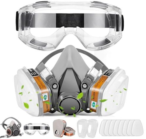 Atemschutzmaske with Filter and Brille, Chemische Gesichtsschutz für Lackieren, Staub, Epoxidharz, Farbe