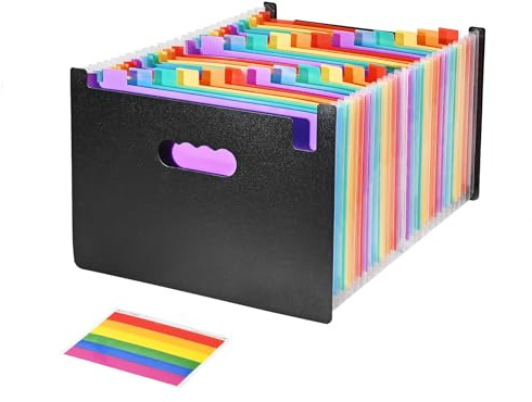 Ultra-Large Accordion File Organizer with Tabs & Stickers, Legal Size/Letter/A4 Paper 24 Pockets Expanding File Folder, Expandable Important Document Organizer Bill Receipt Paper Storage
