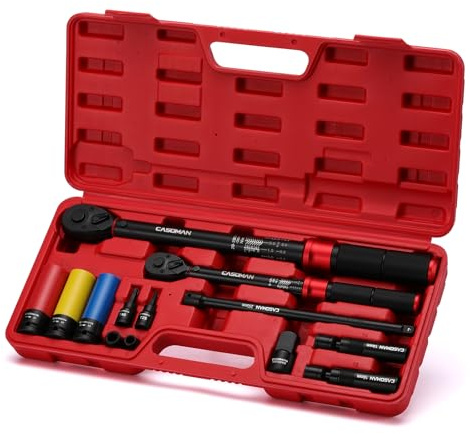 CASOMAN 13 PCS 1/2 & 3/8 Drive 72 Teeth Torque Wrench Set, 20-230 Nm, 5-60 Nm, with Extension Bar, Adapter, Wheel Impact Socket, Magnetic Spark Plug Socket, Torx Bits and Shallow Sockets, CR-V