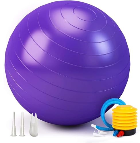 Exercise Ball 65cm 55cm 75cm, Anti-Burst Extra Thick Birthing Pregnancy Ball with Pump, Fitness Yoga Gym Balls for Adults, Exercise Balls for Labour, Stability, Pilates, Balance, Home Workout (Purple)