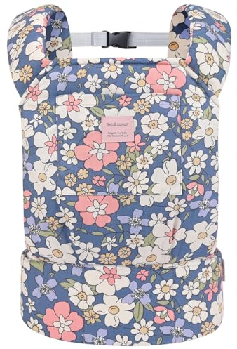 Bebamour Portabebés para niñas, fular portabebés 3 en 1, suave, 100% algodón, accesorio para muñecas, Dark Blue Flowers
