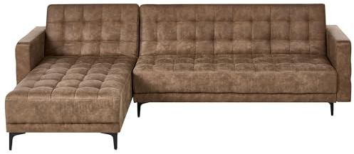 Beliani Divano letto angolare in pelle sintetica marrone versione destra