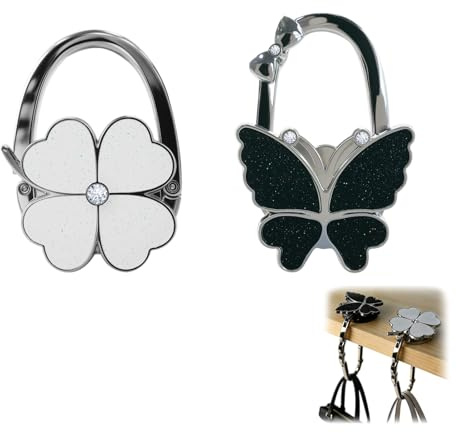 Ceriselle Porte-Sac pour Table, Lot de 2 Supports pour Sac à Main et Crochets de Sac, Porte-Sac Pliable avec Motif Papillon et Fleurs, pour Presque Toutes Les Surfaces de Table