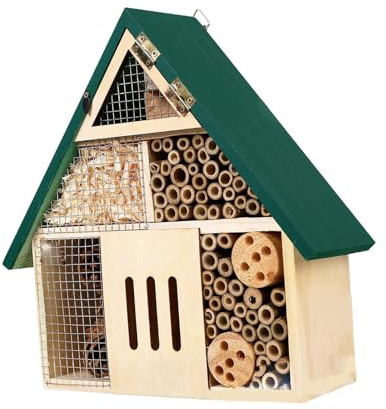 QLECXZI Casa sospesa in legno per hotel, rifugi per api, habitat essenziale per insetti per favorire l'impollinazione all'aperto, hotel per api in legno,