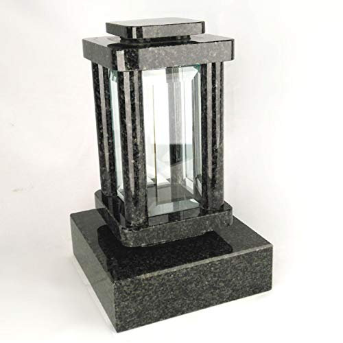 designgrab Modern Grablampe mit Sockel aus Granit Nero Impala, Grabschmuckset