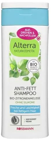 Alterra Anti-Fett Shampoo 200 ml für schnell fettendes Haar, Aktivkohle & Bio-Zitronenmelisse, befreit von Rückständen & erfrischt die Kopfhaut