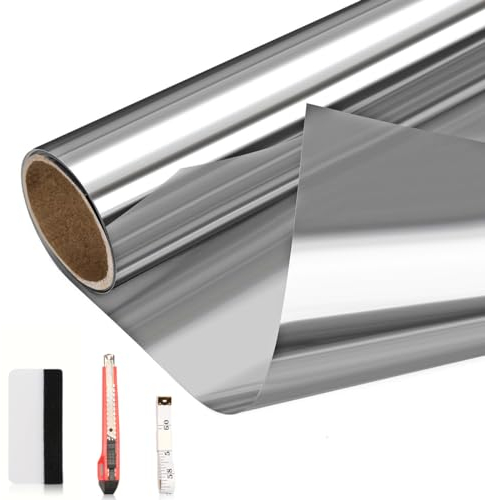 Arthome Pellicola per Vetri Finestre Anti-UV 60cmx460cm, Argento, Controllo del Calore Oscuranti per Finestre Riflettente Adesiva DIY per casa e ufficio Riduzione Abbagliamento solare con Strumento