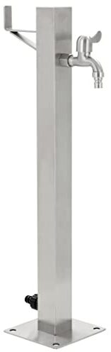 vidaXL Colonne d'eau de jardin - Support résistant aux intempéries pour tuyau suspendu - Robinet d'irrigation - Carré en acier inoxydable - 64,8 cm