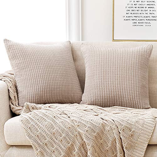 Deconovo Kissenbezug Kordsamt Dekokissen Kissenhülle Dekorative Sofakissen Zierkissenhülle Weich Kissenbezüge Sofakissenbezüge Kissenhüllen Decor für Sofa Couch Wohnzimmer, 40x40 cm, Creme, 2er Set