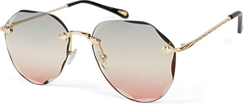 styleBREAKER Occhiali da sole da pilota da donna senza cornice con lenti colorate a forma di diamante poligonali, viti a rilievo 09020106, colore:Montatura oro/vetro grigio-albicocca gradiente