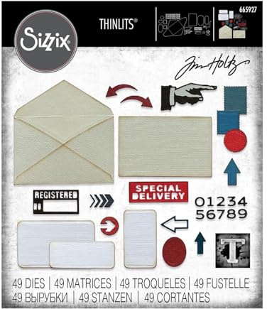 Sizzix Thinlits Post Ausgefallenes Stanzform-Set von Tim Holtz - Für Vintage-Reise-Journal und Mischtechnik - 48 Teile