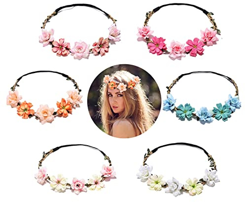 Couronnes de Fleurs Bandeau, 6Pcs Fleur Bandeau Cheveux, Filles Bandeaux à Fleurs Couronne pour les Demoiselles D'Honneur Nuptiales Fille de Fleur Vacances Fête Mariage Plage