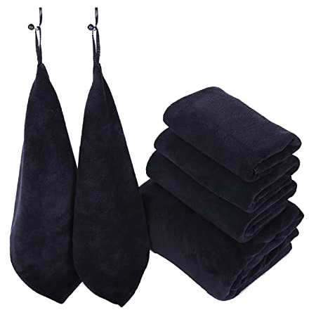 5er Pack Microfaser Friseur Handtücher Salonhandtücher 50x90 cm mit saugstarker Oberfläche (schwarz)