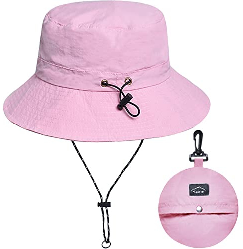 Cappello impermeabile per donne e uomini - Protezione UV Beach Sun Hat Pesca Safari Boonie Cappello da pioggia Regolabile Packable, Rosa - Impermeabile, Taglia unica
