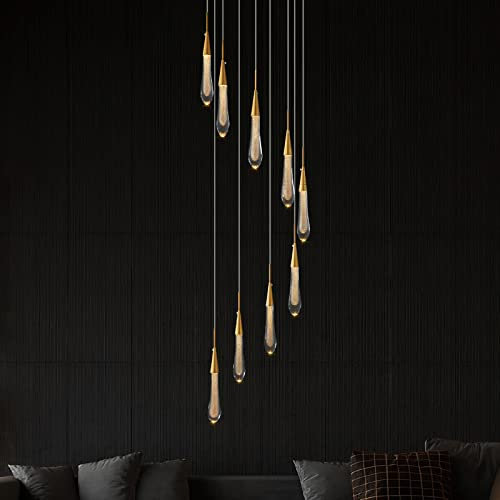 ZenithBeam 9-flammiger moderner Kristall-Kronleuchter, dimmbare LED-Gold-Deckenleuchte, Kristallblasen-Pendelleuchten, Wohnzimmer-Lobby, 45 W, Treppen-Kronleuchter