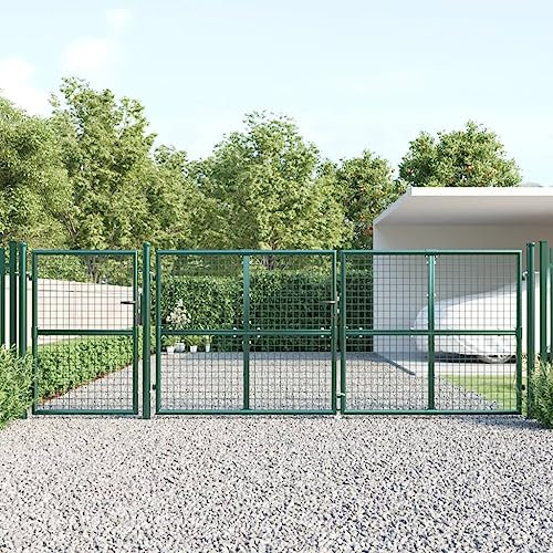 Homgoday Mesh Garden Gate Metal Gate Garden Door Fence Door Garden Gate Fence Gate Entrance Gate Yard Gate Single Gate Double Gate Garden Fence Gate Green 400 x 175 cm Galvanised Steel