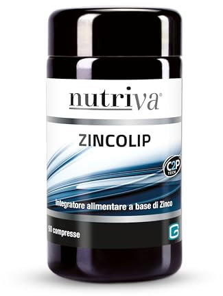 NUTRIVA Zincolip, integratore a base di zinco, utile per ossa e capelli, normale funzionamento del sistema immunitario, funzioni cognitive, vegano 90 unità