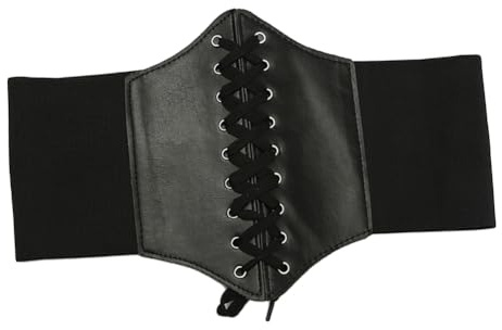 CCAIPU Corset Waist Belt for Women, Wide Corset Waspie Elastic Cinch Belt Lace-up leather Gothic Waist Corset for Halloween Party Dating (Black)