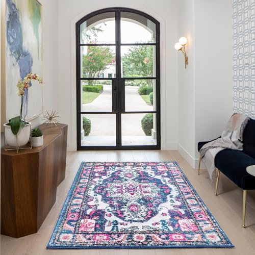 XSIVOD 60x90cm Vintage Area Rugs for Entryway, Small Non-slip Boho Distressed Throw Bedside Rug Bathroom Door Mat, Luxury Soft Low Pile Washable Carpet for Livingroom Laundry Bedroom, Grape Purple