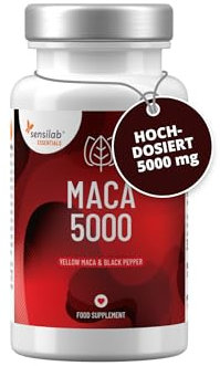 Maca Kapseln – 10:1 hochdosiert 500 mg – 60 Kapseln für 60 Tage – Hochbioverfügbarer Maca-Extrakt – Enthält Piperin für eine bessere Aufnahme – Sensilab