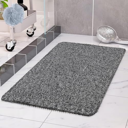 COSYLAND Alfombra Bañera Antideslizante 40x100cm, Alfombrilla de Ducha Loofah de PVC Suave, Secado Rápido, Sin Ventosas, Alfombra para Ducha y Bañera, Color Blanco Y Negro