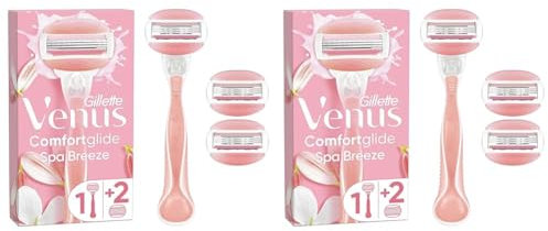 Gillette Venus ComfortGlide Spa Breeze Women's Razor +, 3 2-In-1 Razor Blade Refills, with Shaving Gel Bars (Packaging May Vary) (Pack of 2)