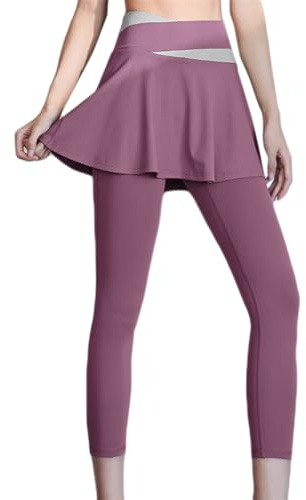 Legging Fitness con Gonna Sportiva da Donna Gonna da Corsa Gonna da Tennis Gonna da Hockey Gonna Attillata Capris da Palestra Pantaloni da Yoga,Viola,L
