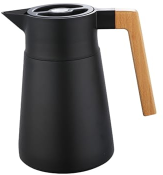 Caraffa Termica Per Caffè Brocca Sotto Vuoto Isolata, Acciaio Inossidabile 18/10, Con Manico In Legno, Per Tè Caldo E Freddo Caffè, Per Home Office Hotel (Nero,1.5L)