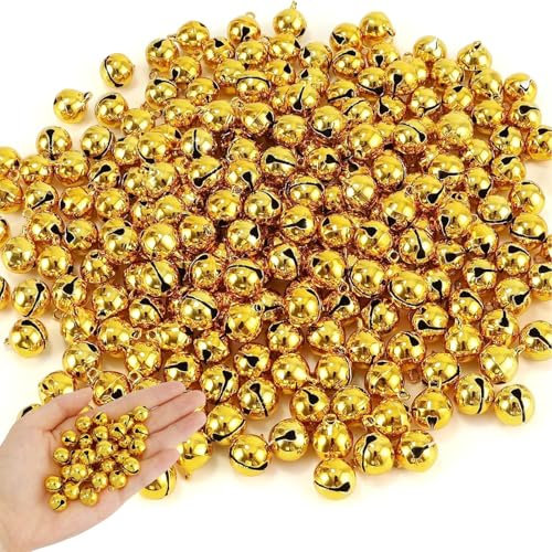 YANXINKE Kleine Glöckchen Weihnachten, 100 Stück Kleine Glöckchen, Mini Metallglöckchen, Glöckchen zum Basteln Glocken Weihnachten Anhänger, Golden Schellen, für Handwerk, Haustier Glocken, 12 mm