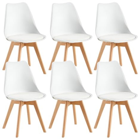FaithBay 6er-Set Kunststoff Esszimmerstühle mit Umwelt-Zertifizierung, Stabil und Langlebig Nordic Stühle mit Klarlack Geschützt Buche Beine für Küchen Konferenzräume Büro Cafe Terrasse - Weiß