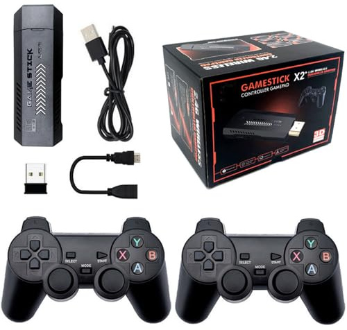 X2 Plus - Stick per videogiochi, stile retrò, 4 K, con giochi da 128 G, 40000 + giochi, controller wireless 2,4 G, uscita HD, portatile, regalo di Natale e bambini (128 GB)