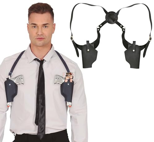 FIESTAS GUIRCA | Cartuchera Doble con Sobaquera - Accesorio de Disfraz de Policía para Fiestas y Celebraciones - Ideal para Halloween y Carnaval - Arma de Juguete para Niños y Adultos - Marrón