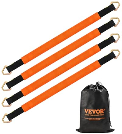 VEVOR Cinghie di Fissaggio per Assali Resistenti da 5 x 97,5 cm, con Resistenza alla Rottura di 5443,1 kg, con Anelli a D, 4 Pezzi Cinghie per Assali per Auto, Rimorchi, Camion, Traino