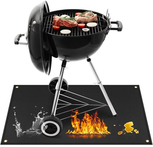 Khongoo Base ignífuga para barbacoa, alfombrilla para barbacoa de gas, protección del suelo para protección de techo para terrazas, alfombra para barbacoa, fácil de limpiar, alfombrilla protectora