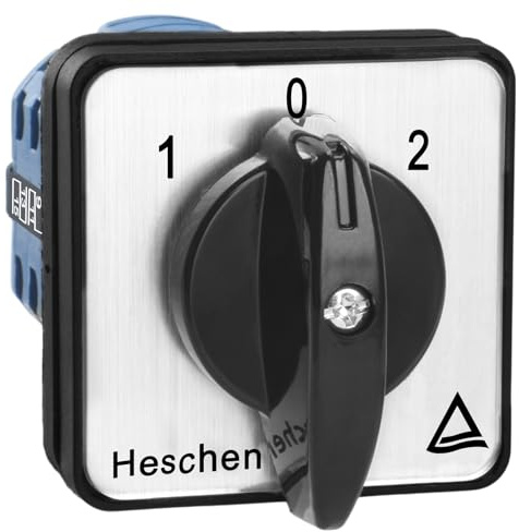 Heschen Universal kambrytare vridbrytare, växelbrytare, SZW26-20/D404.4, rundat handtag, 660 V 20 A, 3 positioner, 4 faser, 16 klämmor, CE