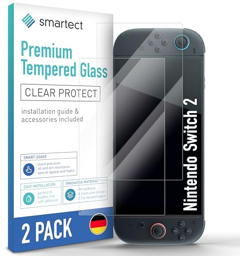 smartect Skärmskydd 2 Stycken för Nintendo Switch 2 | HD Screen Protector Anti-Repor, Härdat Glas 0.3 mm Ultra-transparent, 9H Hårdhet, Stötsäker, Bubbelfri