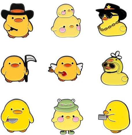 Ktxaby 9Pcs Cute Enamel Pins,Funny Backpack Pins Yellow Duck Badge for Jacket Coat Hat Bags Accessories,Animal Brooches Unique Novelty Pin for Women Men Gift