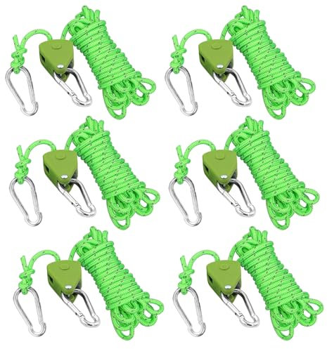 6 Stück Verstellbarer Seil Ratsche, 4m Abspannseile mit Seilspanner,Einstellbare Ratchet Hanger,Zeltschnur Reflektierende Abspannseile für Sonnensegel