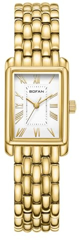 BOFAN Gold Watches for Women with Vintage Bracelet, Rectangular Case Roman Dial,Adjustment Tool Included,Water Resistant