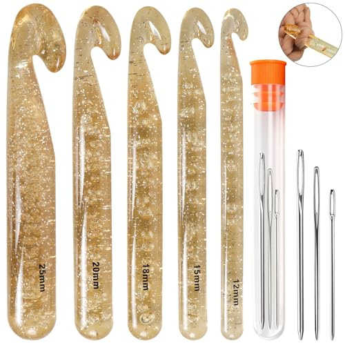 5 PCS Kit de Crochet Crochet Tricot de Cristal Plastique,Crochet 12mm-25mm | Grand Crochet avec Aiguille pour Fil Épais, Poignée Ergonomique pour Tricoter, Broderie en Laine, Écharpes de Tapis